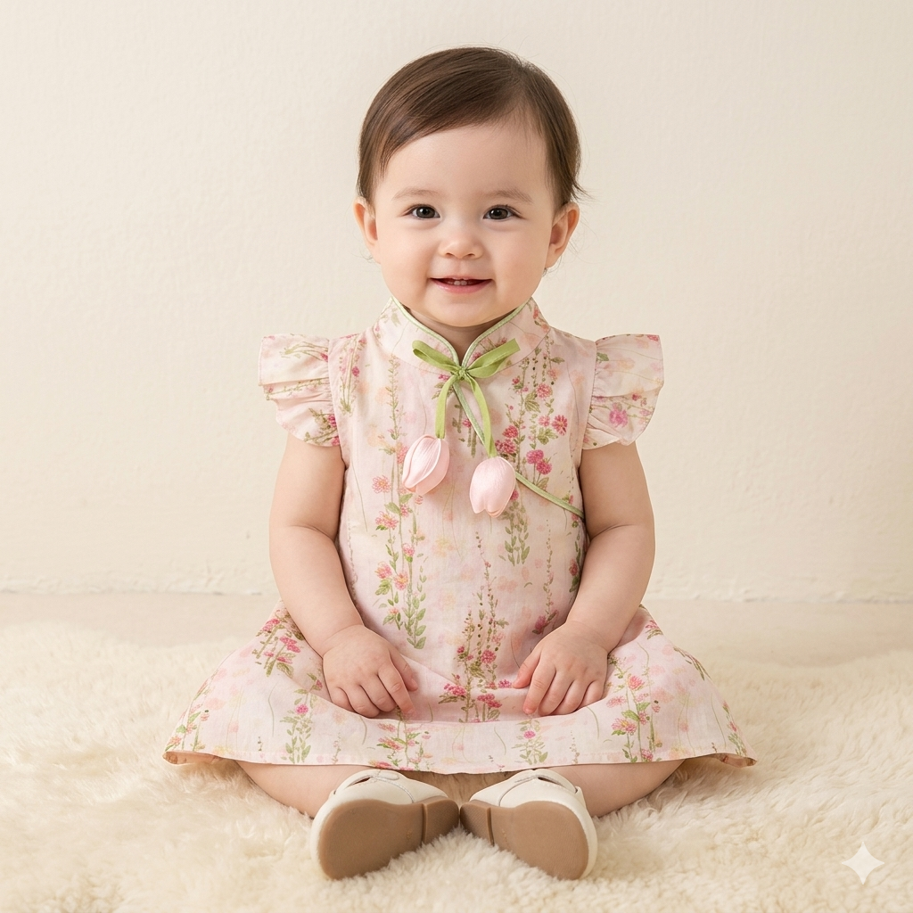 Chinese Style Summer Dress | Floral Pattern and Sleeveless Comfort