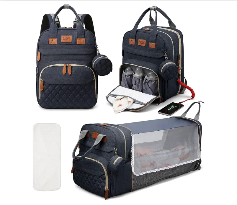 Ultimate 3-in-1 Expandable Travel Nappy Bag | Portable Baby Cot & USB Charging Station