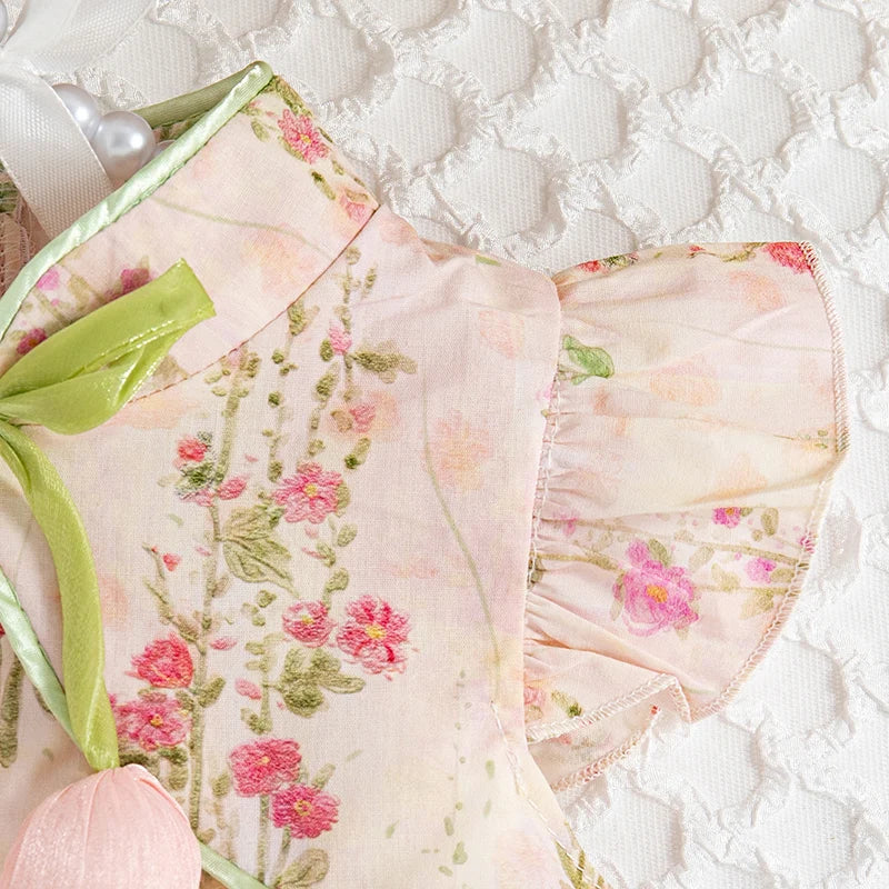 Chinese Style Summer Dress | Floral Pattern and Sleeveless Comfort