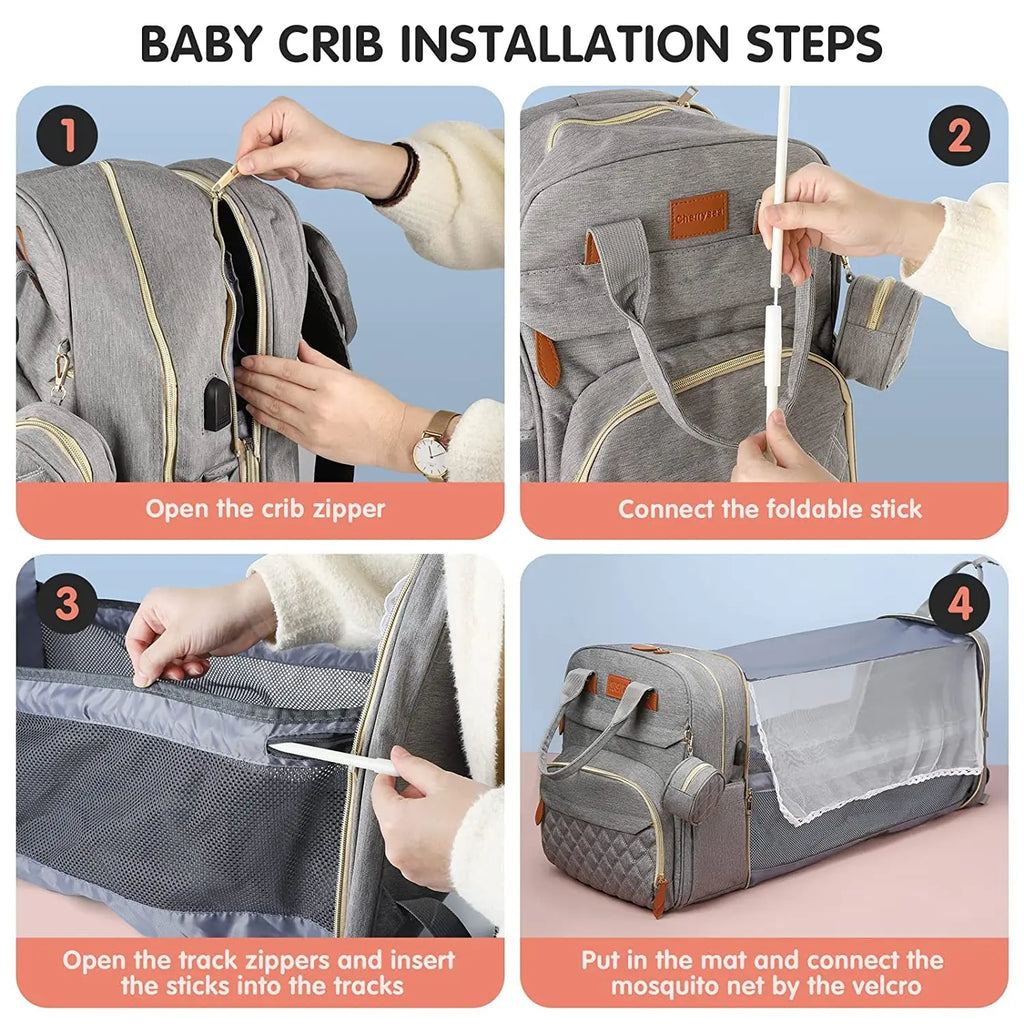 Ultimate 3-in-1 Expandable Travel Nappy Bag | Portable Baby Cot & USB Charging Station