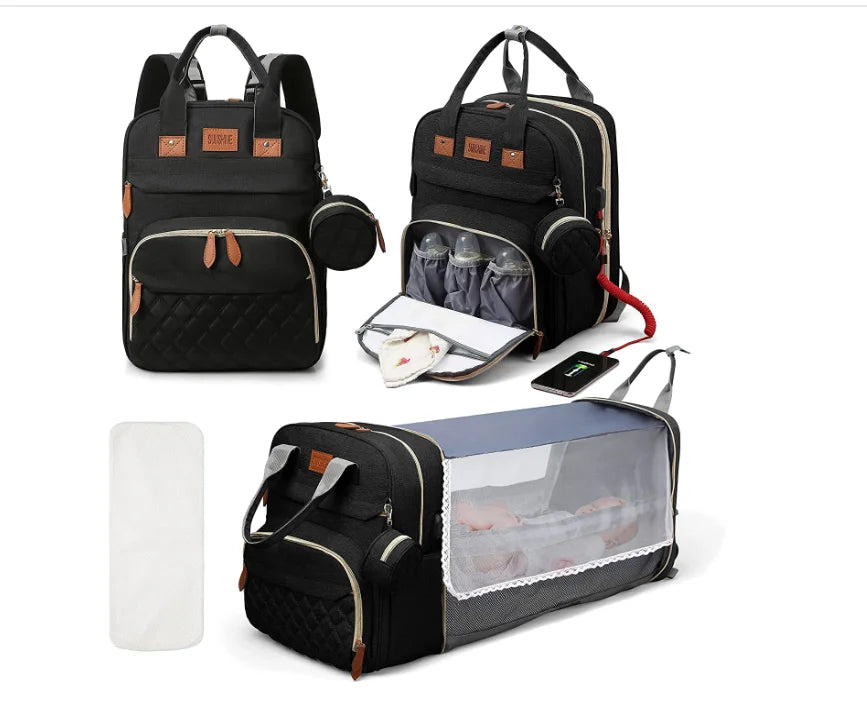 Ultimate 3-in-1 Expandable Travel Nappy Bag | Portable Baby Cot & USB Charging Station