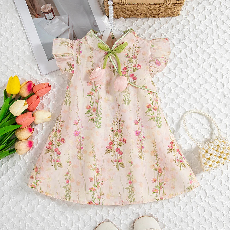 Chinese Style Summer Dress | Floral Pattern and Sleeveless Comfort