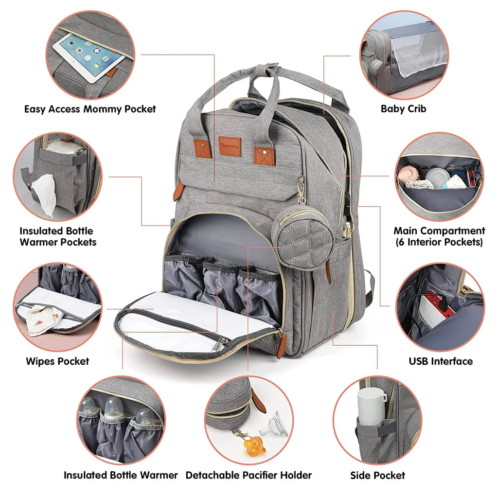 Ultimate 3-in-1 Expandable Travel Nappy Bag | Portable Baby Cot & USB Charging Station