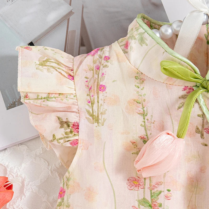 Chinese Style Summer Dress | Floral Pattern and Sleeveless Comfort